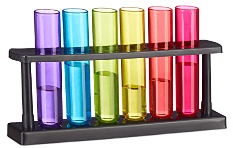 Relaxdays Set med 60 skottglas, 6 st Shottingglas med hållare, 4 cl, provrör, plast, färgglada