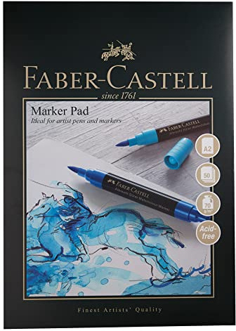 Faber-Castell Kunst- und Grafik-Markerblock, A2, säurefrei, gummiertes Papier, 70 g/m², 50 Blatt für Pitt-Stifte, Marker, Aquarellstifte und Bleistifte, Fineliner, Skizzieren, Kunst, Handwerk,