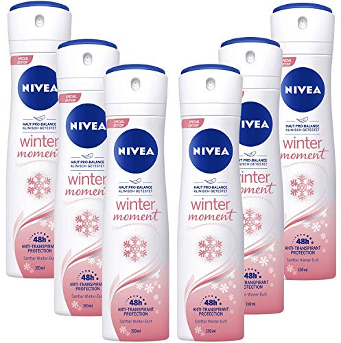 6x 150ml Nivea Winter Moment 48h Anti Transpirant Deo Spray sanfter Winter Duft klinisch getestet (6er Pack)