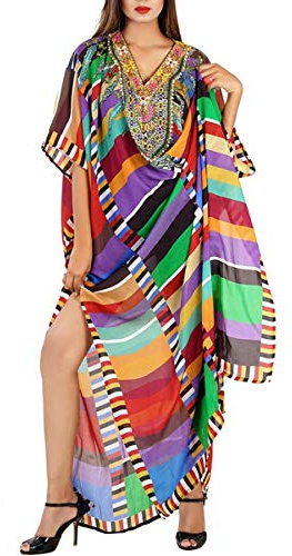YOUKD Femmes D'été Kaftan Maxi Bohème Robe Plage Bikini Coverup Robe Long Kimono Taille Unique