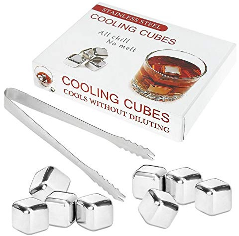 PengGengA Whisky Eiswürfel Steine Set, 8 Eiswürfel Wiederverwendbare Lebensmittelecht Edelstahl Kühlsteine, Zange, Bar Zubehör für Getränke, Cocktail Gin Whiskey (Silber, 27 x 27 x 27 mm)