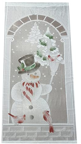 JAWSEU Weihnachts Vorhänge Weihnachts Scheibengardine Gardinen mit LED Spitze Vorhänge Transparent Scheibengardine Weihnachten Deko für Küche Badezimmer Tür, 101 x 213 cm Weihnachtsschneemann