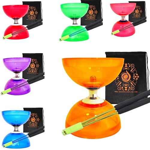 Quartz Triple Bearing Clutch Diabolo Set with Aluminum 'Metal' Sticks, Diabolo String and Cascade Carry Bag (Orange with Gold Handsticks)