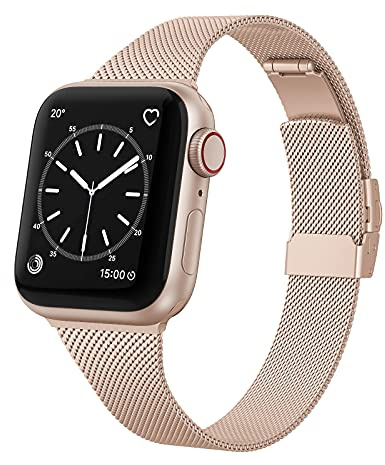 Tuocal Metal Strap Compatible with Apple Watch Strap 38mm 40mm 41mm 42mm(Series 10) for Women Men, Narrow Stainless Steel Replacement Strap Compatible with iWatch Series 10 9 8 7 6 5 4 3 2 1 SE