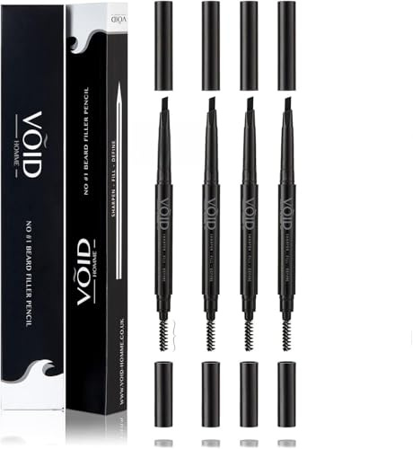 VOID Homme Gray Beard Pencil Filler for Men, Set of 4 - Instantly Covers Bald Spots & Thinning Hair, Waterproof, Sweat & Smudge-proof, Undetectable Hair Loss Solution for Gray Beards, Natural Look