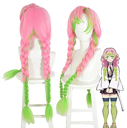 Kanroji Mitsuri Cosplay Perücke für Demon Slayer Rosa und grüne Perücke Halloween