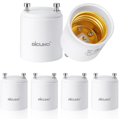 DiCUNO GU24 to E26 Adapter, 160℃ Heat Resistant, Maximum Wattage 200W, GU24 Pin Base to E26 Standard Medium Base Socket Converter, Light Bulb Socket Adapter, 6-Pack