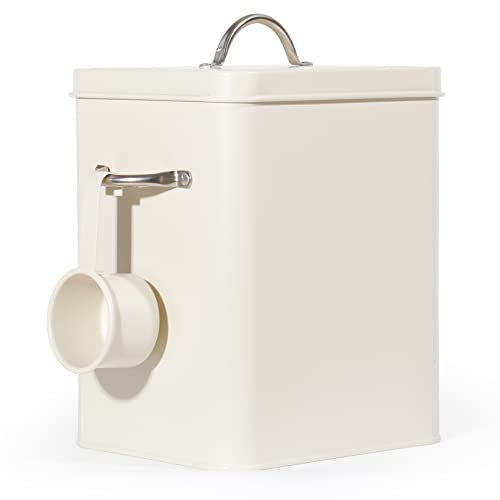 Theo&Cleo Waschmittel Aufbewahrung 6.5L, Metall Waschpulver Box, Aufbewahrungsbox für Hundefutter, Katzenfutter, Kaffeebohnen (Matt Beige)