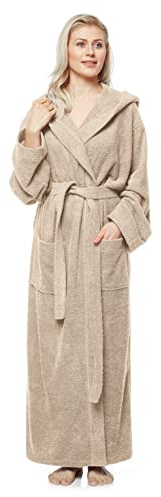 Badrock med huva för kvinnor, ankellängd, Färg: Beige, Storlek kvinnor: S long, Storlek unisex: XS-S long