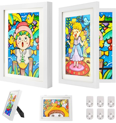 DOUUCO 2 Pcs Bilderrahmen Kinderzeichnungen A4, Kinder Kunst Rahmen A4 Aufklappbar, Befüllbar Kunstfotorahmen für Kinder, Frontöffnung Bilderrahmen für Kunstwerke, Kunstprojekte, Schule, Zuhause