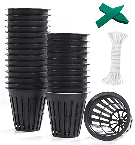 ORIMERC 50 Vasi in rete da 5 cm con stoppino autoirrigante da 15 M e 50 etichette per piante idroponiche, da interno ed esterno, in rete scanalata, resistenti ai raggi UV e senza BPA