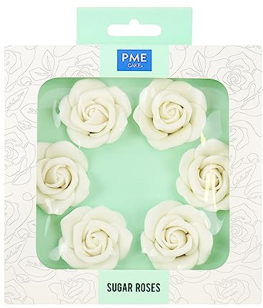 6 Decoraciones para Tarta de Rosas de Azúcar Blancas PME, 45 mm