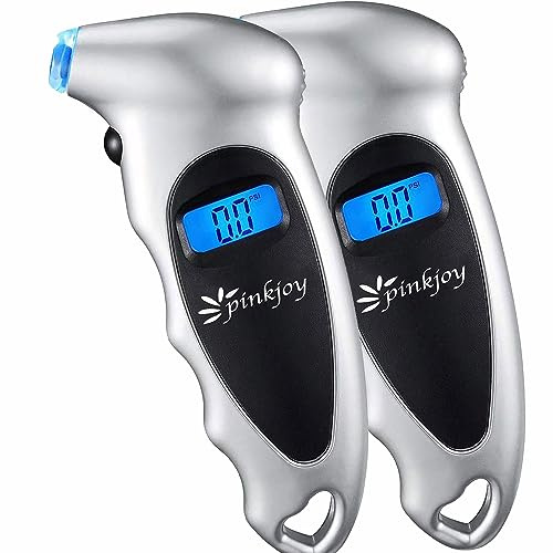 PINKJOY Digital Tire Pressure Gauge 2 Pack 150 PSI, 4 Settings, Tire Gauge for Car, Truck, Motorcycle, Bicycle with Backlit LCD and Non-Slip Grip (Silver)