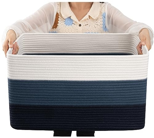 OIAHOMY Blanket Basket Laundry Basket Dog Toy Basket 75L Gradient Blue