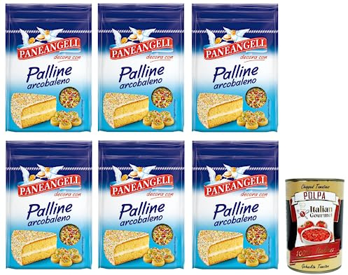Paneangeli Palline Arcobaleno Lot de 6 confettis multicolores de forme ronde Idéal pour décorer les desserts, sachet refermable de 60 g + boîte italienne Gourmet Polpa di Pomodoro 400 g