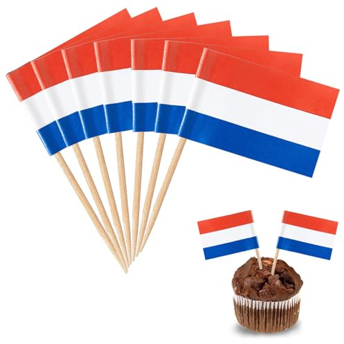 YXHZVON Bandera de Palillo de Cóctel, 100 PCS Palillos Bandera de Holanda, Mini Bandera para Fiesta Pastel Sándwiches Pub Frutas Decoración del Evento Real