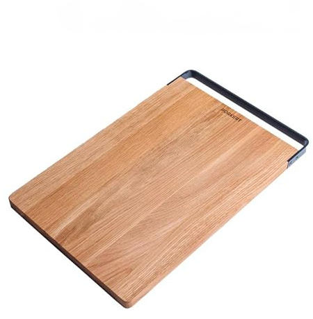Porkert Ligni Schneidebrett aus Eichenholz 43×28×2 cm – Großes Holzbrett für die Küche, hochwertiges Holz Schneidbrett, Küchenbrett, Cutting Board, Holzschneidebrett mit Aluminiumgriff