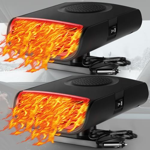 Gisafai 2 Pack 150W Portable Car Heater 2 in 1 Car Heater Defroster Plug in Cigarette 180 Degree Rotation 12V Heating and Cooling Automobile Windscreen Fan Windshield Defroster Demister