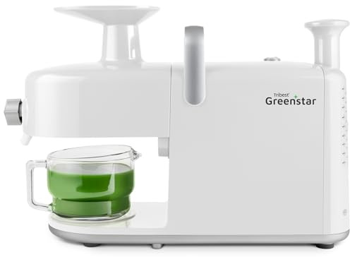 Tribest Greenstar 5 GS5 All Stainless Steel Twin Gear Cold Press Masticating Juicer with Easy Clean Housing, Screen Cleaning Tool and Glass Pitcher, White