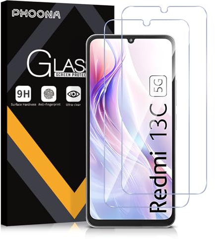 Phoona Protector de Pantalla para Xiaomi Redmi 13C 4G/5G, 2 Unidades Cristal Templado para Redmi 13C, Dureza 9H, Sin Burbujas, Antiarañazos(6,74 pulgadas)