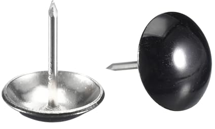 QUARKZMAN 50Pcs Clous de Tapissier, Tête Ronde de 19mmx22mm, Clous Décoratifs pour Meubles, Canapés, Têtes de Lit, Noir Brillant