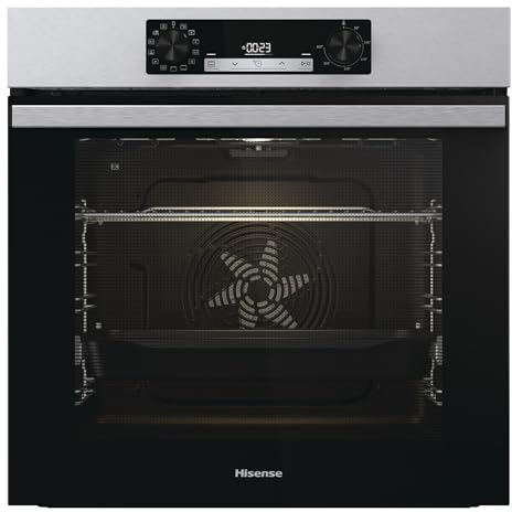 Hisense BI64EPXESOL - Horno Pirolítico con Vapor, Even Bake 77L, Freidora de Aire, Cocción Congelados, Calentamiento Rápido, Cocción Simultánea x5, Modo Grill/Pizza, Cierre Suave, Inox