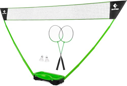 Outtec 2in1 Badminton Set, Schläger, Netz und Federball, Komplett 2 Spieler, 2 Badmintonschläger, 2 Federbälle, 2 Pfosten und EIN Leicht und Stabil Badmintonnetz