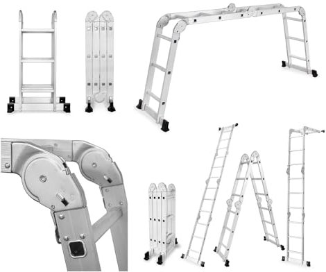 DRABEST - Gelenkleiter 4x3 Sprossen - Klappleiter, Aluleiter - Maximale Belastung bis 125 kg - Mehrzweckleiter, Ausziehleiter - Aluminium Leiter, Klappbar - 0,33 x 0,98 x 0,25 m