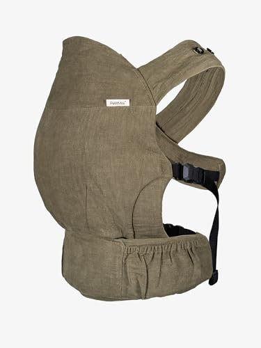 Petit Moi Babytrage Première für Babys Kleinkinder ab 3,5 kg Baumwollmischung Leinen Magnetschnalle breite Schulterträger- vert des prés - Größe One Size