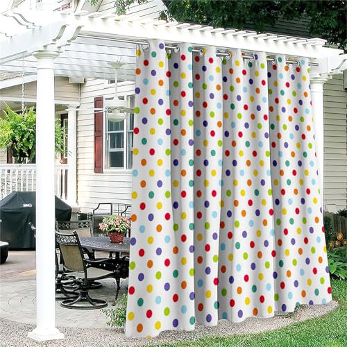 Hiseng wasserdichte Vorhänge Outdoor, 3D Polka Dot Drucken Outdoorvorhänge Wetterfest Blickdicht Verdunkelungsvorhang mit Ösen 1 Stück Sichtschutz Sonnenschutz Vorhang (132x274cm,Bunt)