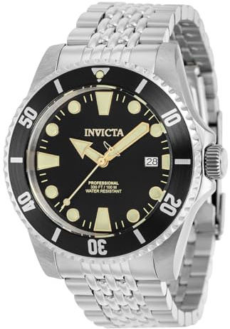 Invicta Pro Diver Orologio da Uomo in acciaio inossidabile con movimento Automatico - 44mm, Argento/Nero