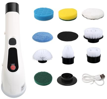 Petyoung Cepillo de limpieza eléctrico giratorio, inalámbrico con mango desmontable ajustable para baño, cocina, coche, azulejos, pared, suelo