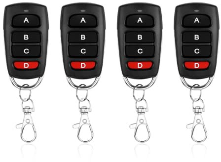 4 Stück Universal Garagentoröffner Fernbedienung 433 MHz, Klon-Fernbedienung für Tore und Garagen,Handsender Duplicator mit 4 Kanälen,Garagentor Fernbedienung Klonen,Gilt nur für Festcodes