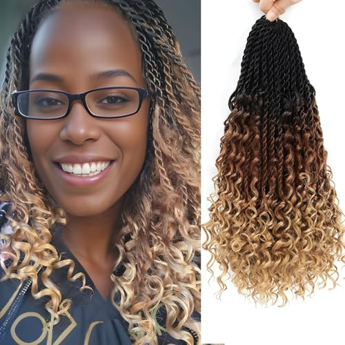 9 Packs Senegalese Twist Crochet Hair 14 Inch Pre-Looped Island Twist Boho Crochet Braids Hair Extensions with Curls Synthetic Crochet Hair Extensions for Black Women (1B/30/27, 14Inch)