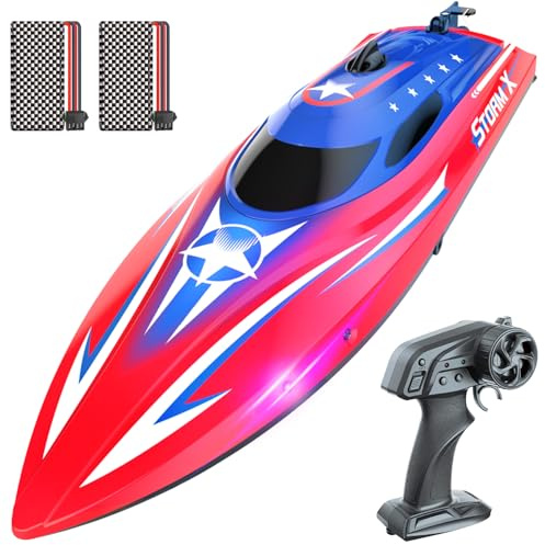 Remote Control Boat with Full Proportional Control for Kids & Adults, 20MPH+ High-Speed Waterproof RC Boat, 30 Mins+ Play Time with 2 Rechargeable Batteries, 2.4GHz Racing Boats Toy for Pool & Lake