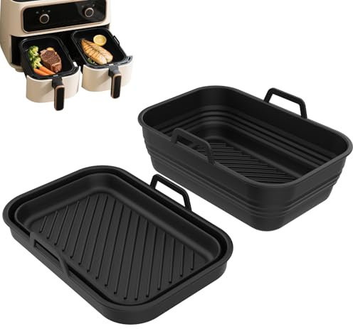 Airfryer Zubehör für Ninja Foodi Max Dual Zone AF400EU (2 Stück), Collapsible Silikonform für Heißluftfritteuse, AF400EU Silikonform Airfryer, Silikoneinsatz Air Fryer Accessories, Wiederverwendbar