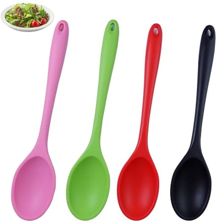 BMZXCH 4 Stück 27cm Kochlöffe Hitzebeständig Serviertischlöffel Antihaft Küche Silikon Löffel, Silikonlöffel, Rührlöffel Mixing Löffel Bpa-Frei Groß Kochlöffel Set für Küche, Kochen, Backen, Rühren