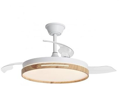 LEDUNI Ventilador con Luz LED con mando+APP 50CM, Motor DC +Luz LED, 66W,temporizador, 6 velocidades, aspas retráctiles, 3 temperaturas de luz, función verano-invierno Silencioso (Madera)