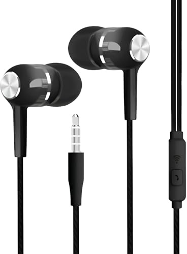 Trådbundna hörlurar | in-ear hörlurar kabelanslutna med mikrofon – 3,5 mm bas boost sladd hörlurar för spel resor flygplan träning skola musik