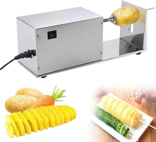 XSDAJSD Cortador en Espiral de Patatas Fritas Tornado, Cortador Manual de Patatas Fritas de Acero Inoxidable, Cortador de Verduras en Espiral, para Uso doméstico y Comercial.