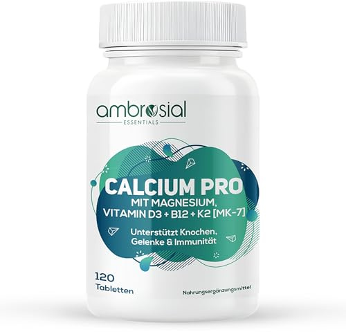 Ambrosial Calcium Pro – Calciumcitrat Hochdosiert 500mg mit Magnesium, Zink Tabletten, Vitamin D3, B12 & K2 | Calcium Tabletten,120 Tabletten