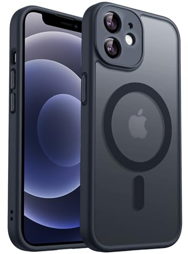 E-Lush für iPhone 12 Hülle für MagSafe, Magnetisch Handyhülle für iPhone 12 Transluzente Matte Case mit Kameraschutz, Anti Fingerabdruck Militärschutz Stoßfest Kratzfest Schutzhülle Case, Schwarz