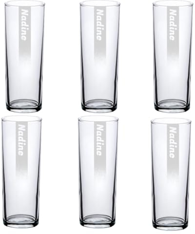 LUXENTU Kölschglas mit Gravur, Name & Hintergrundschatten, 0,2 l, 6 Stück | Personalisierte Kölner Stange mit Eichung, Geschenk zum Geburtstag oder Jubiläum für Bier-Fans, Spülmaschinenfest