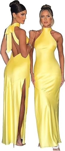 Vestido de satén para baile de graduación, vestido largo con abertura para dama de honor, vestido formal de noche