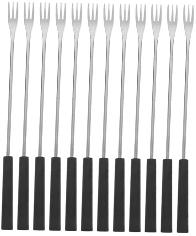 Alipis Fourchettes à Fondue Manche en Pp Noir en Acier Inoxydable Lot de 12 Portables et Résistantes Chaleur, pour Tremper le Chocolat et Décorer Crèmes et Sauces Bar