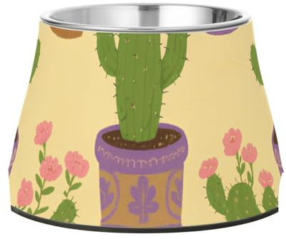 Cactus Pattern Bowls for Pets Elevated Stainless Steel Cats Food Bowls for Slow Feed Dogs Comfort Feeding