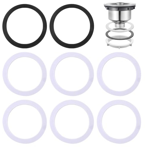8 PCS Sink Plug Rubber Seal 110mm, Rubber O-Ring Sealing Washer Gaskets Bath Seal Set for Toilet Drain Kitchen Sink O Ring Seal Basket Strainer Waste Bathroom Valve (Black & White)
