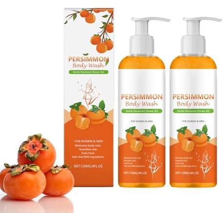 Persimmon Naturlig Kaki duschgel, kaki-tvål för lukten människor, effektiv deodorisering, långvarig doft, slät hud och rikt skum, 120 ml, för alla hudtyper (2 st)