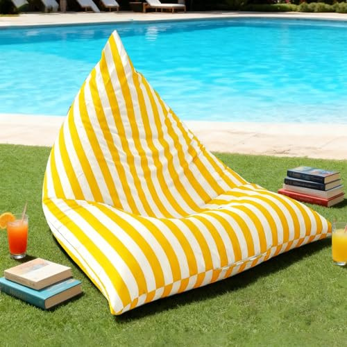 KBZSlyn Housse de Pouf d'extérieur (sans Remplissage), Housse de Pouf imperméable, Chaise Longue à Rayures Oxford, au Bord de la Piscine, 100 x 140 cm, for Adultes, extérieur et intérieur(Yellow)