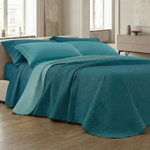 L'ANTICO ARCOLAIO - Copriletto Matrimoniale (80gr/m2) Trapunta Matrimoniale Primaverile Estiva Leggera in Microfibra, Trapuntino Estivo Matrimoniale Double Face 100% Made in Italy (Oceano/Verde Acqua)